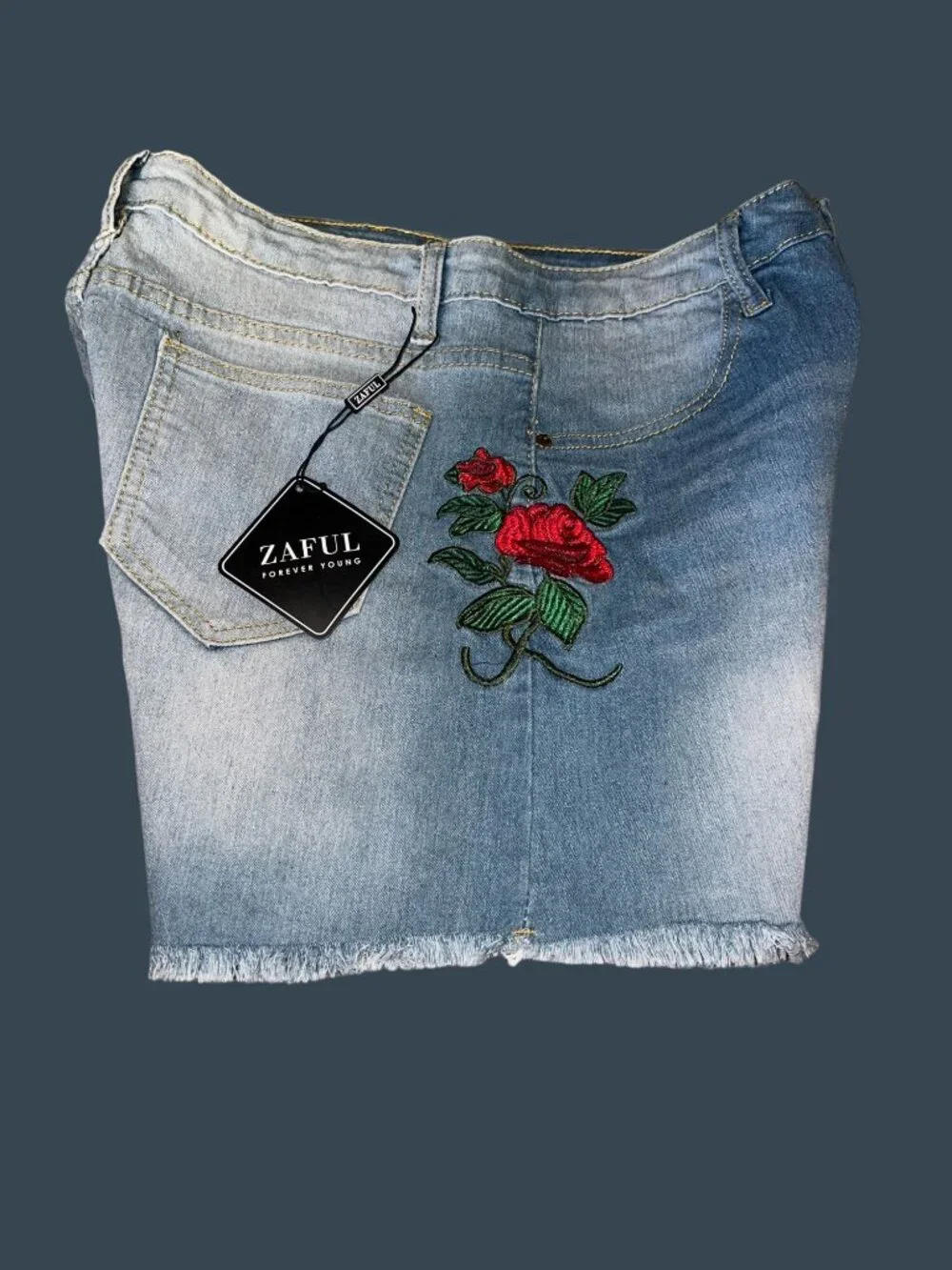 Zaful Womens Denim Shorts W/ Rose Embroidery Frayed Hem Size 4 Light Wash Cotton - Picture 10 of 11